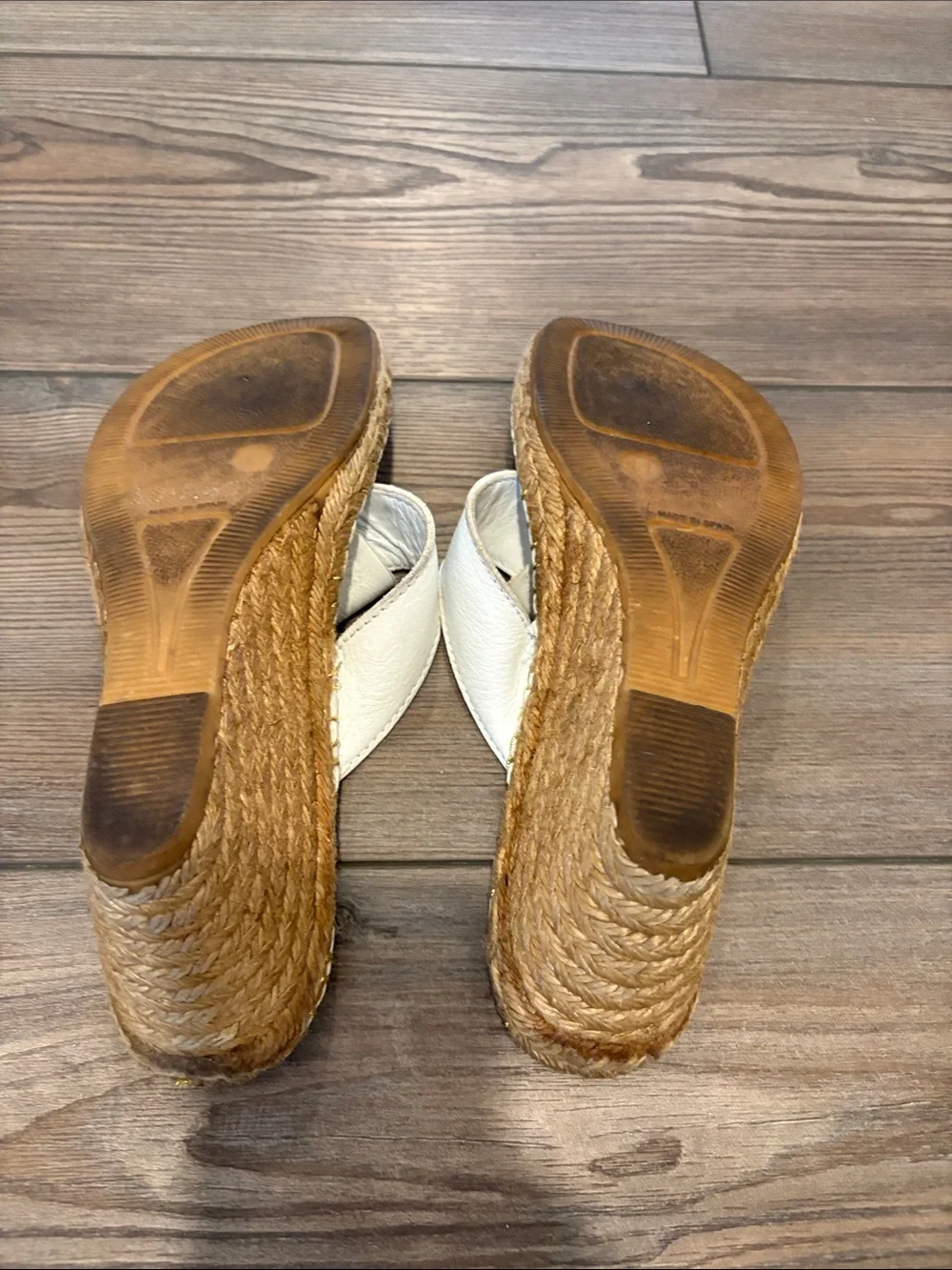 Burberry White Leather Plaid-Insole Espadrille Wedge Sandal